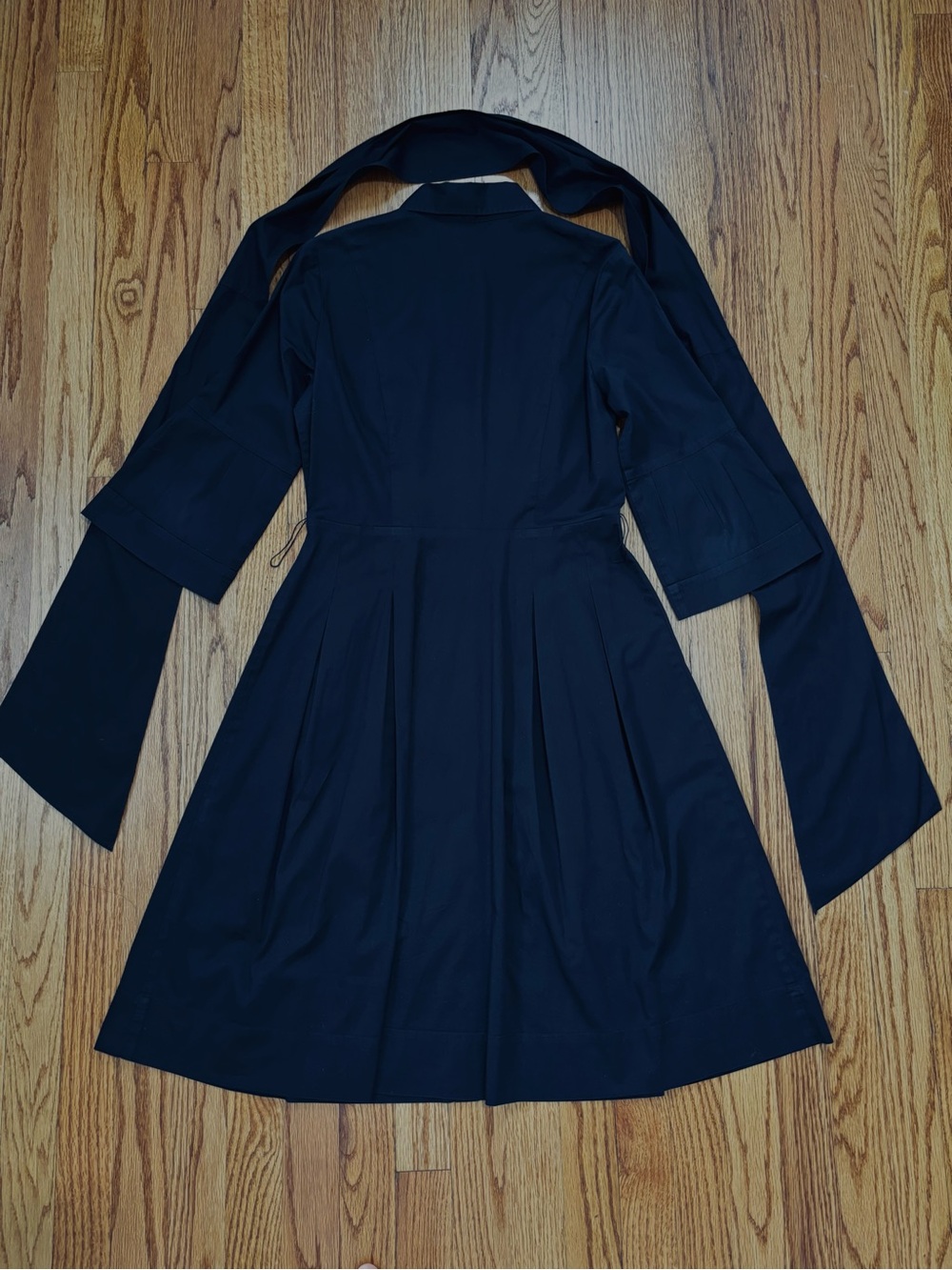 T Tahari Office black cotton button up 3/4 long sleeve belted A-line shirt dress - Picture 16 of 16